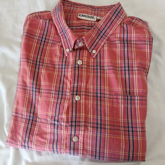 KING SIZE 100% cotton Short-Sleeve Plaid Sport Shirt 4XL Pink Plaid - Picture 13 of 16